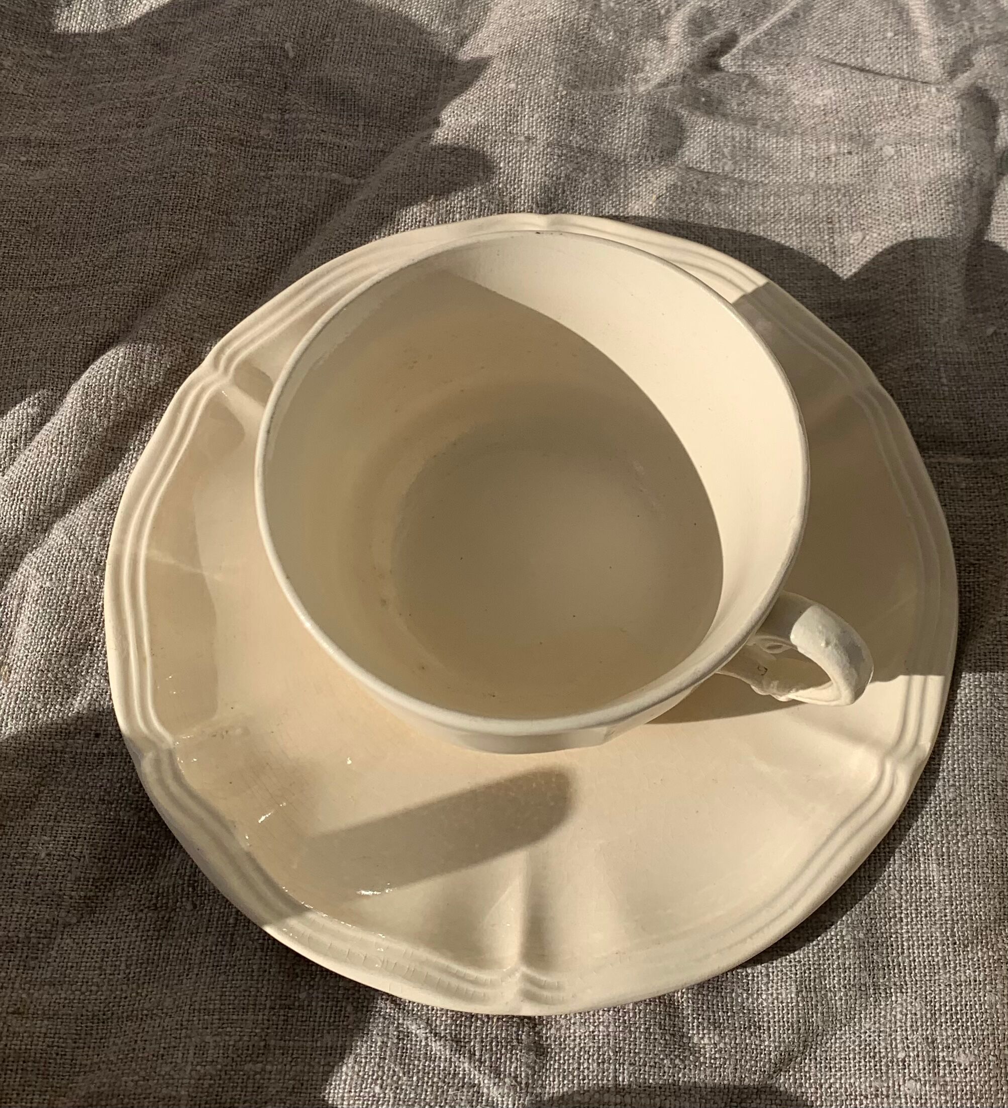 Digoin sarreguemines earthenware tea set consisting of 15 pieces antique cream