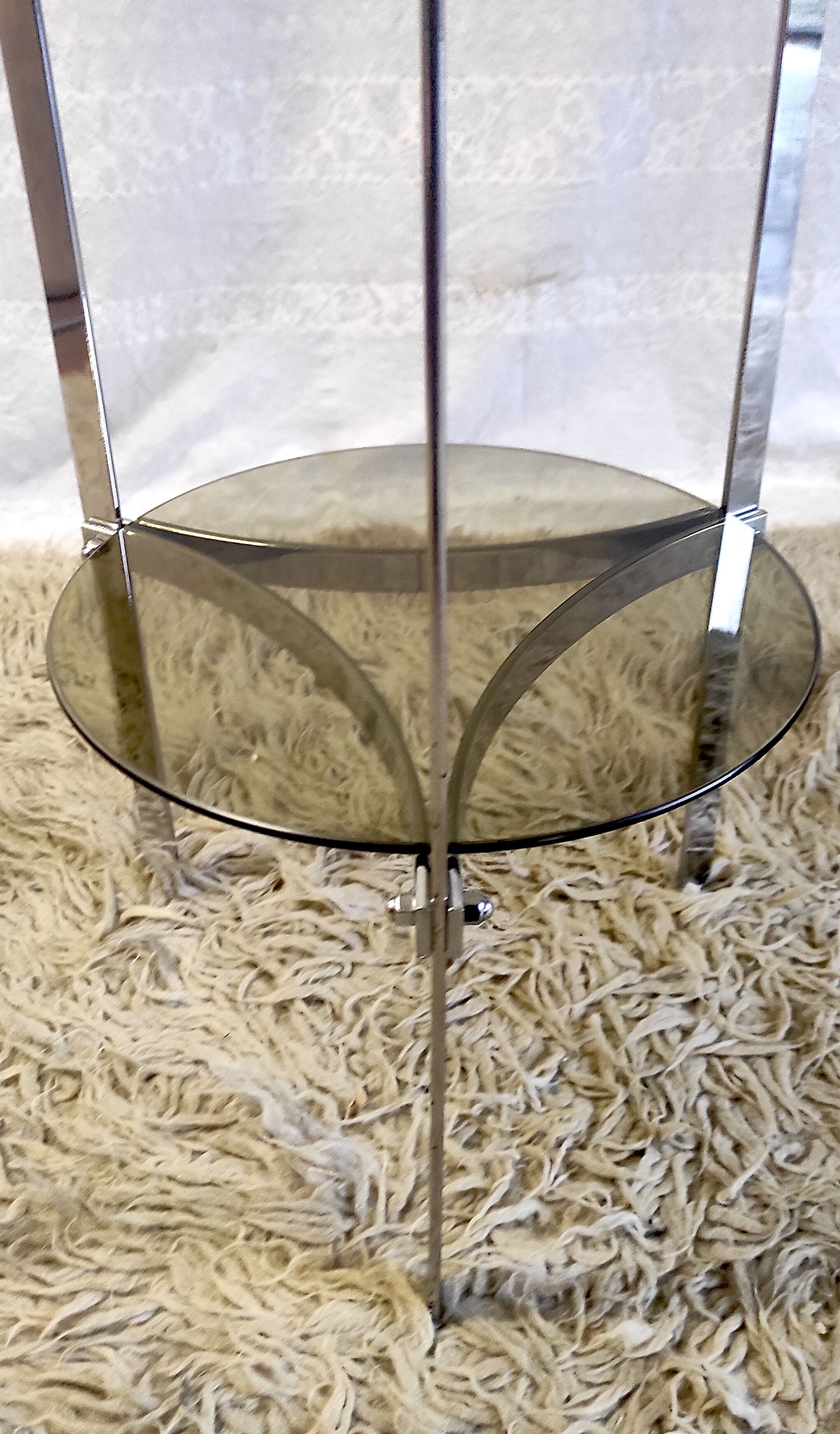 Side table metal chrome and smoked glass, 70s-80s