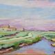 Gouache on paper depicting a marsh landscape