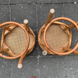 Paire de tabourets cannés en bois courbé