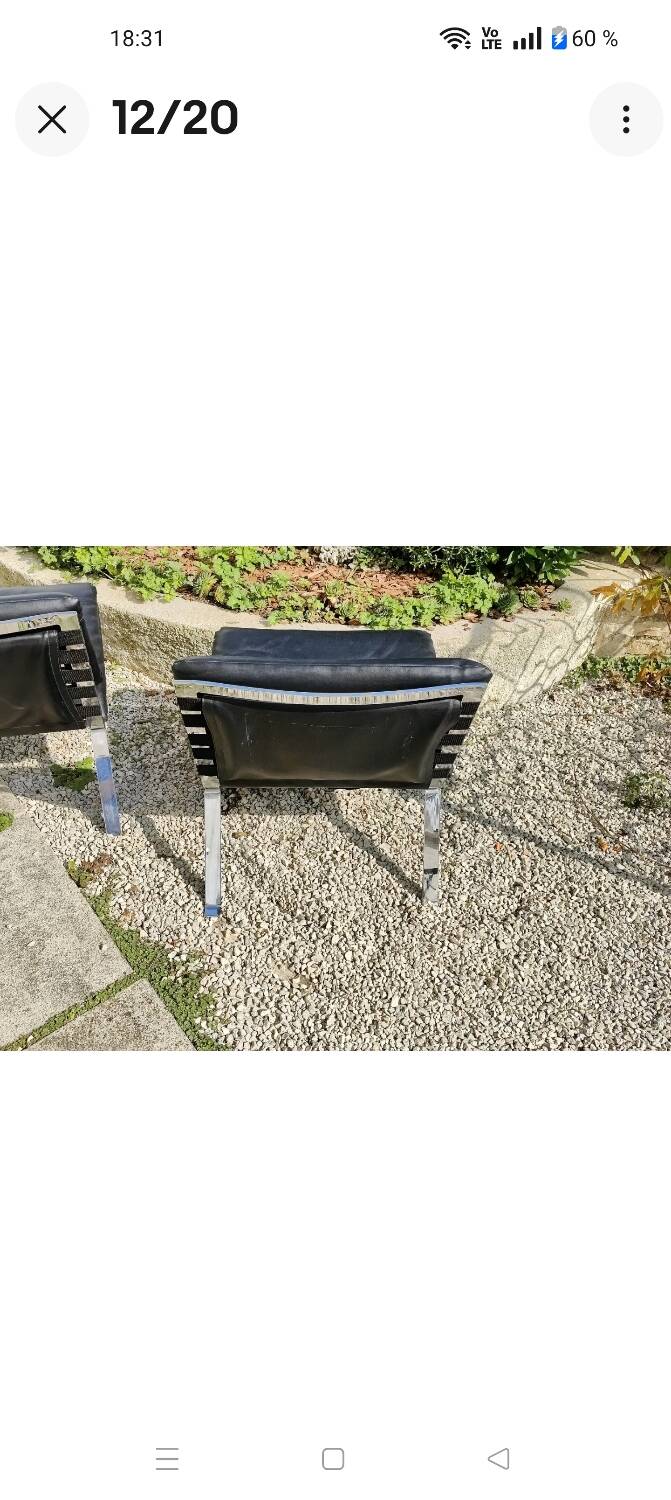 Pair of Vintage Hans Eichenberger Lounge Chairs in Faux Leather and Chrome Steel