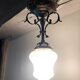Antique French Napoleon III Brass & Bronze Opaline Glass Ceiling Light