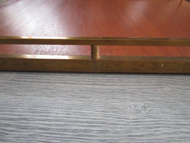 Large antique serving tray in wood and brass