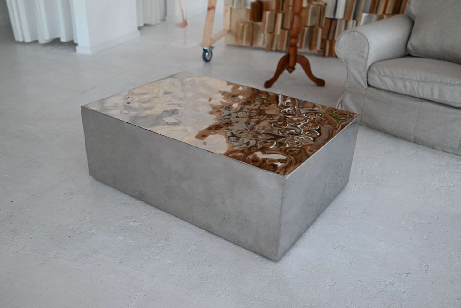 Sculptural Mirror-Polished Stainless Steel Coffee Table by Veliento