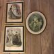 Set composed of two framed fashion engravings and a lithograph reproduction Automne by Watteau