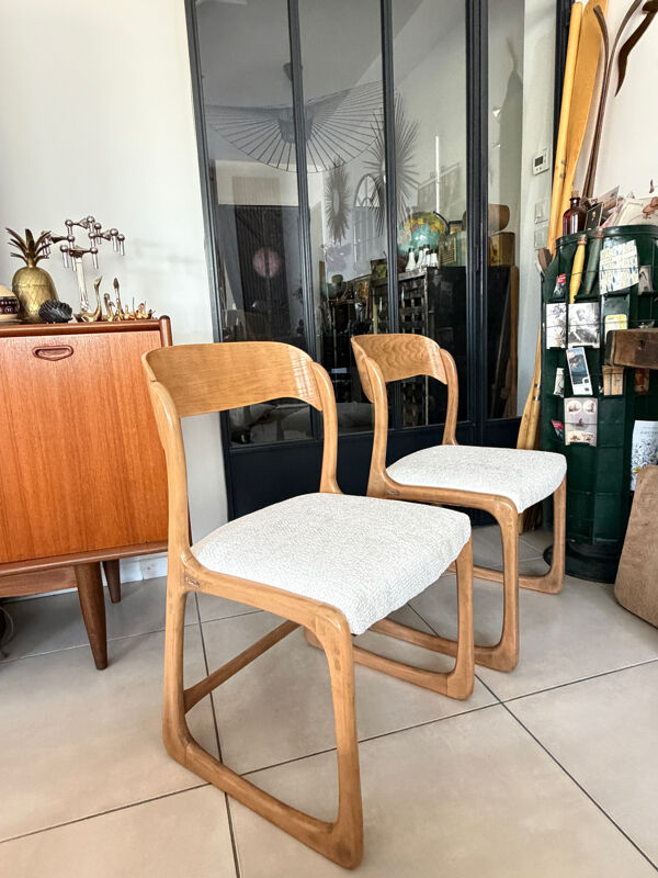 Ancienne paire de chaises Baumann traîneau vintage