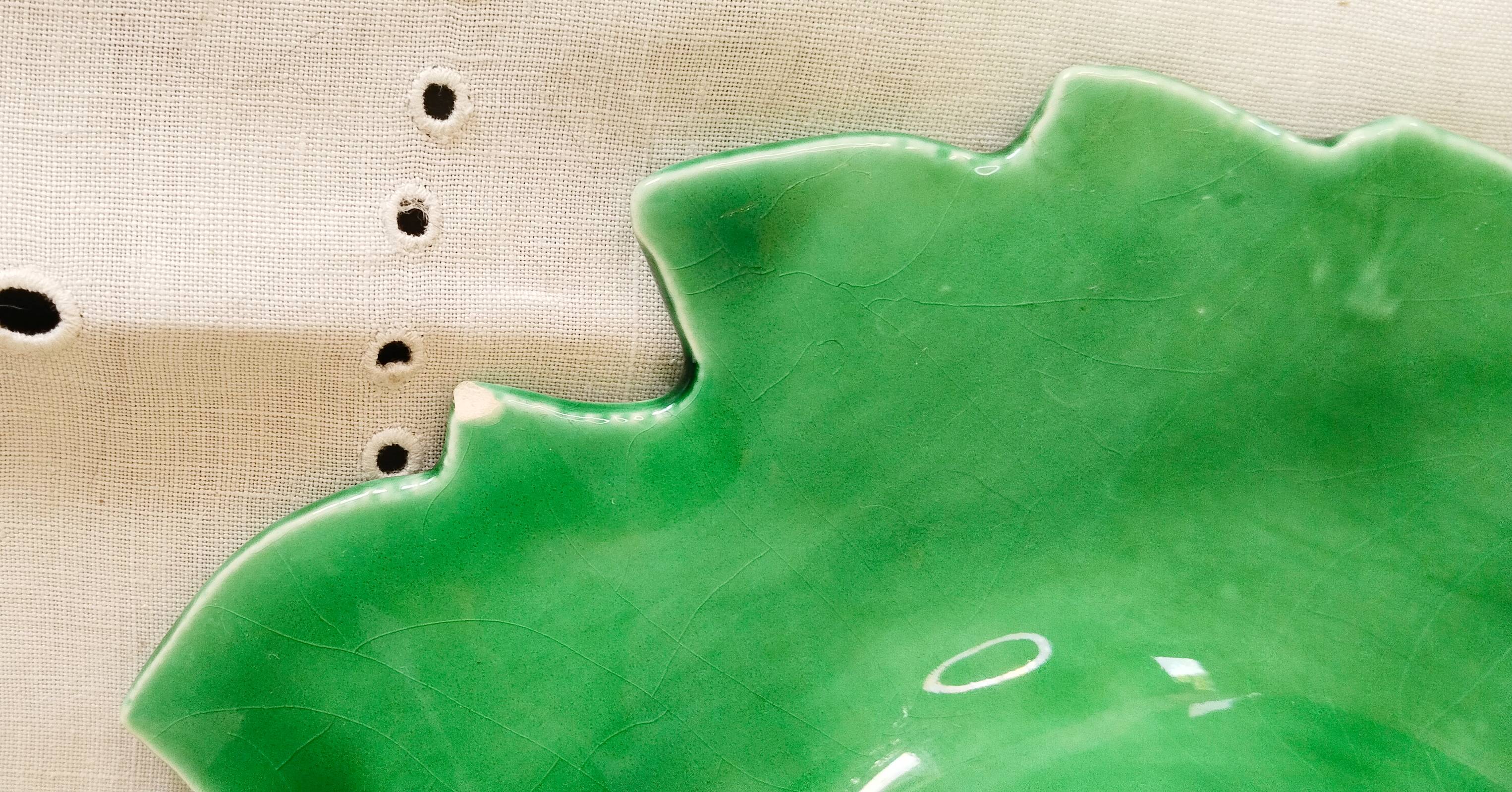 Sarreguemines barbotine, butter dish, pocket emptier, vine leaf