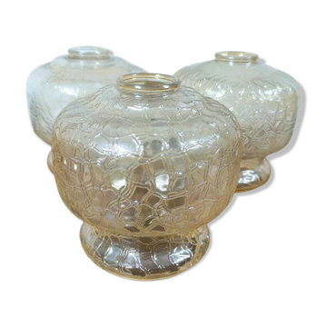 Set of 3 vintage amber textured glass globes/shades.