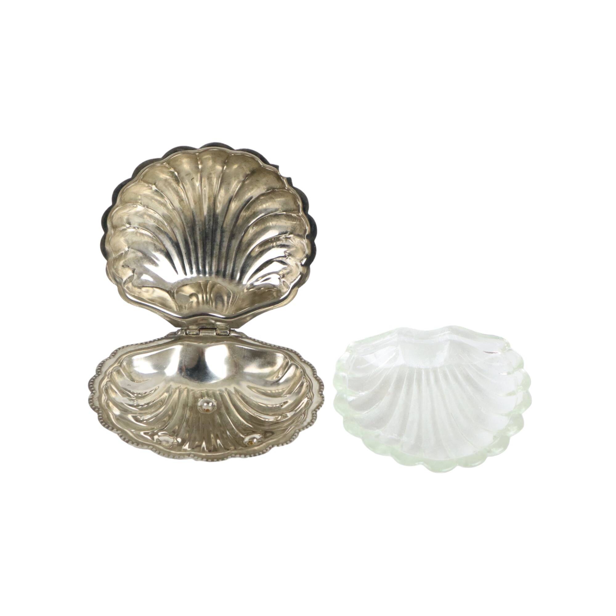 Vintage Argent Plaqué Shell Beurrier Caviar Holder Verre Marqué