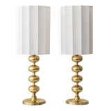 Pair of Swedish Mid-Century Brass Bobbin Table Lamps by Aneta, circa 1960