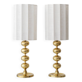 Pair of Swedish Mid-Century Brass Bobbin Table Lamps by Aneta, circa 1960