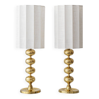Pair of Swedish Mid-Century Brass Bobbin Table Lamps by Aneta, circa 1960