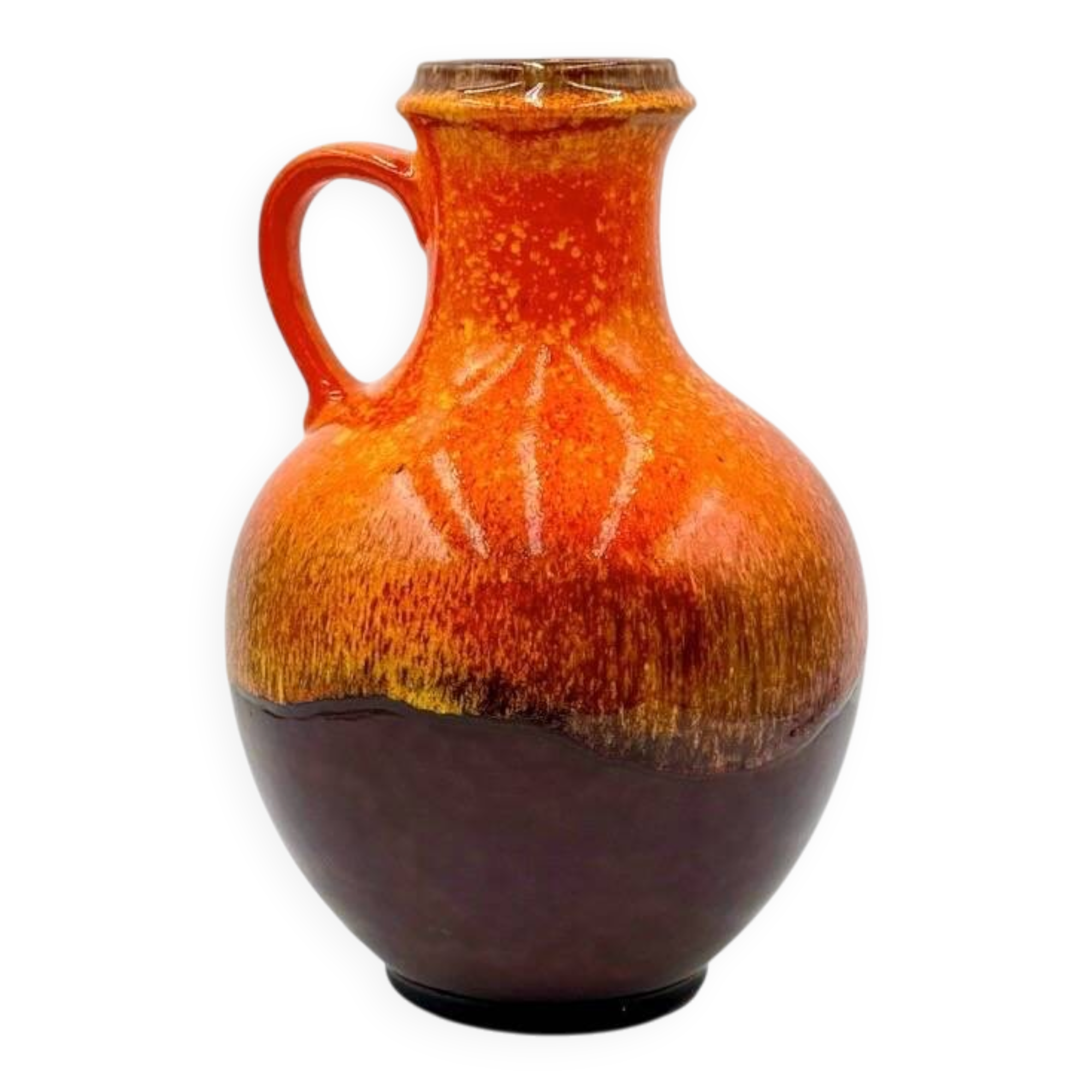Vase boule à anse Jasba en céramique orange, 1970