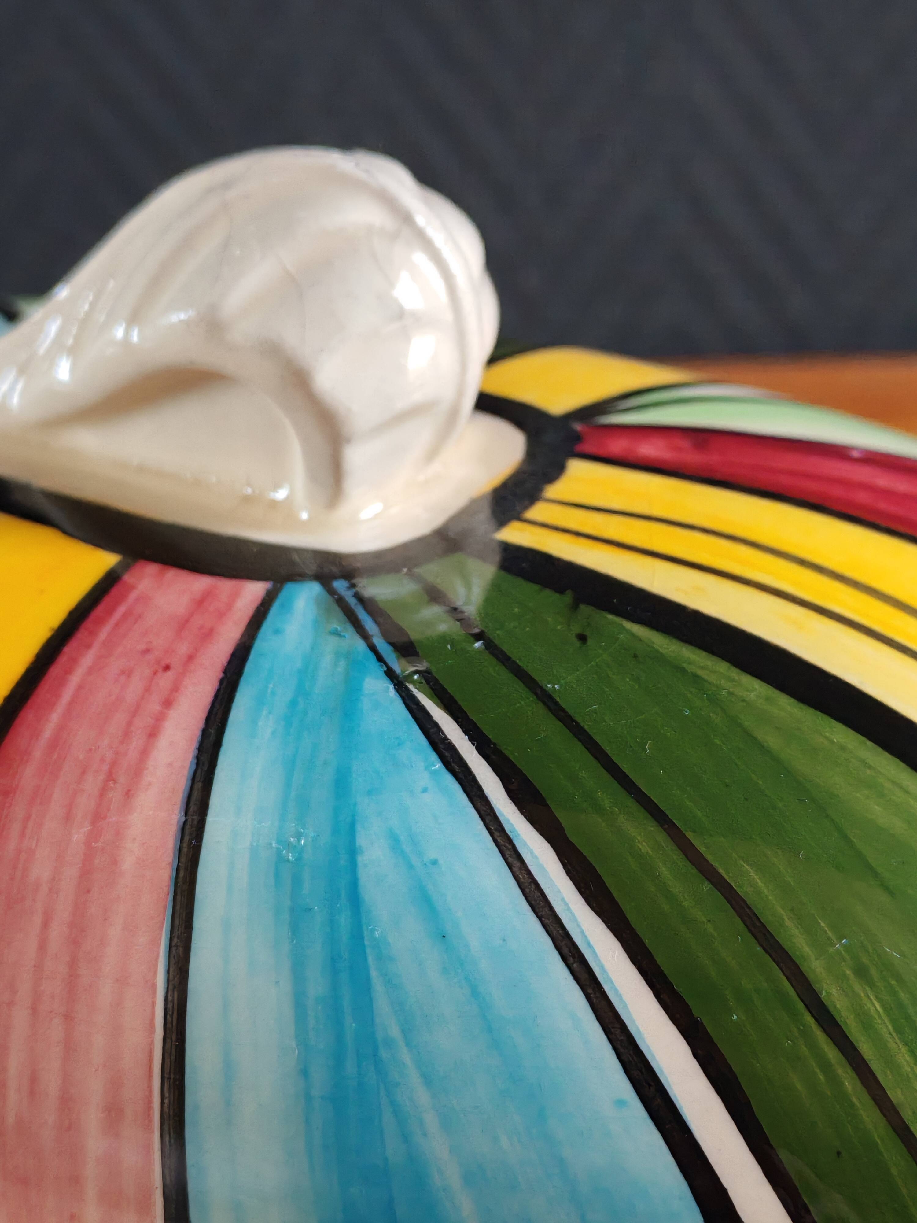 Vintage Ceramic Bonbonnière with Colourful Stripes - Jewellery Box