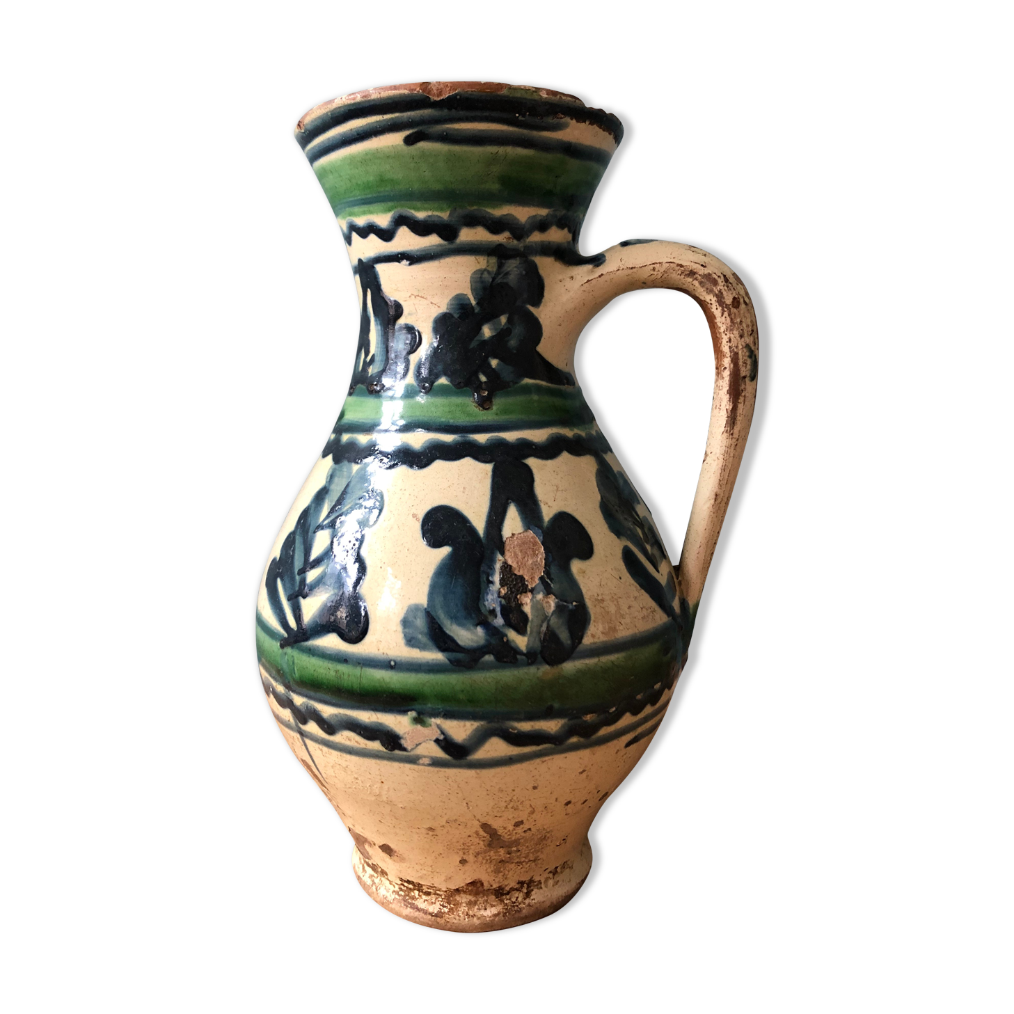 Enamelled terracotta water pitcher