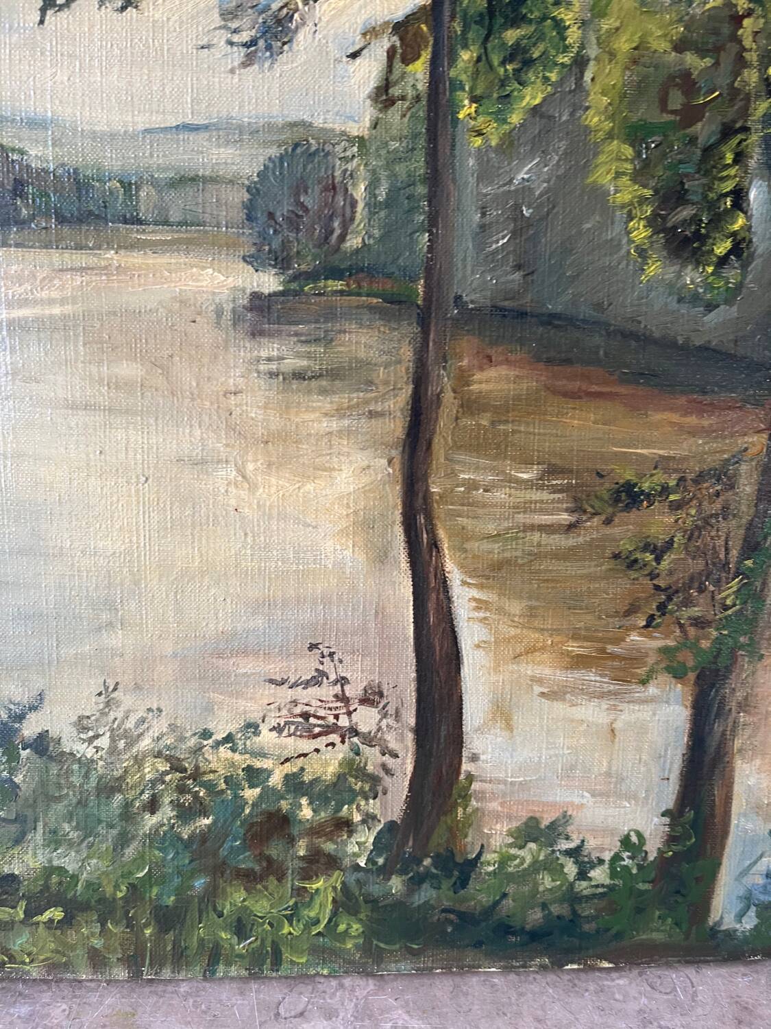 Oil on canvas "By the River", signed