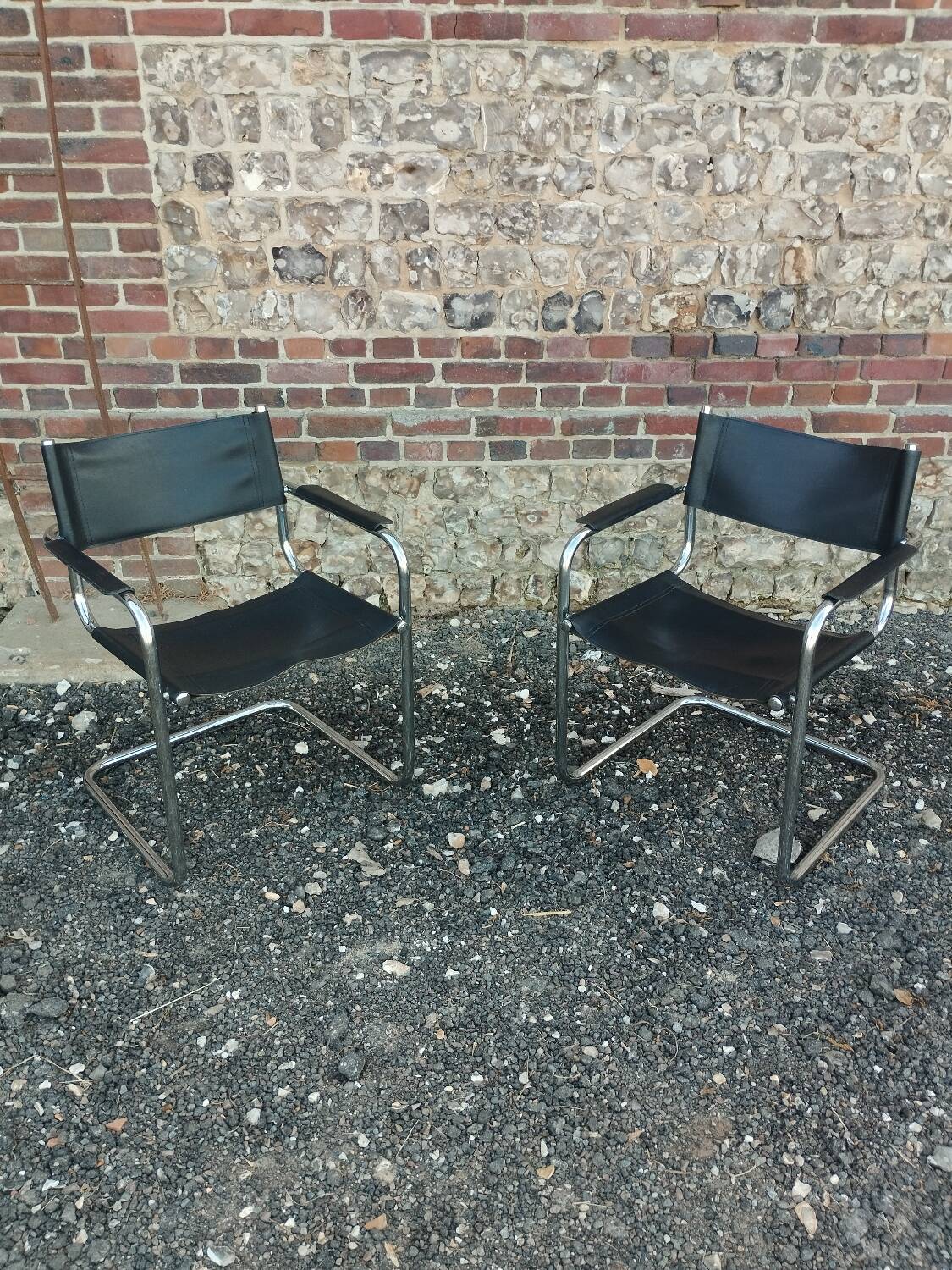 Beautiful pair of vintage chairs in the Marcel Breuer style.