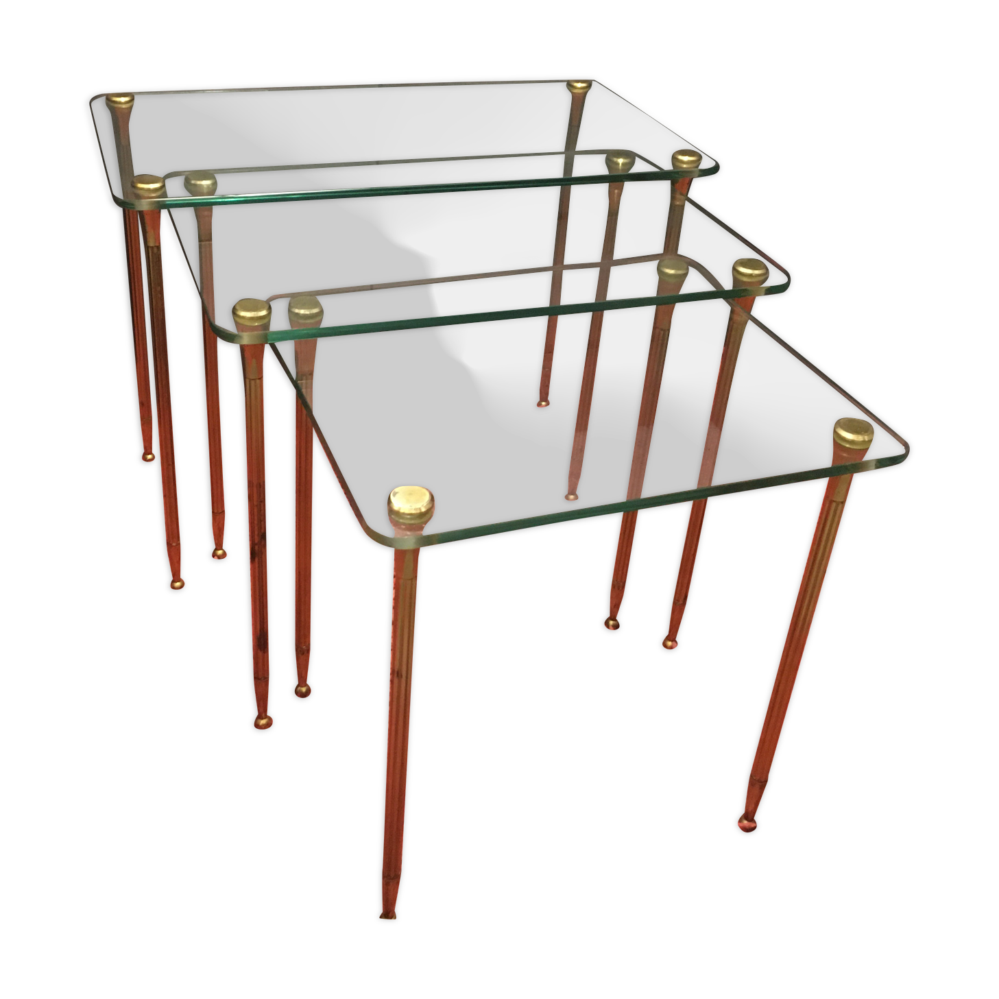 Brass and glass trundle tables