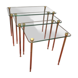 Tables gigognes en laiton et verre