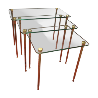 Brass and glass trundle tables