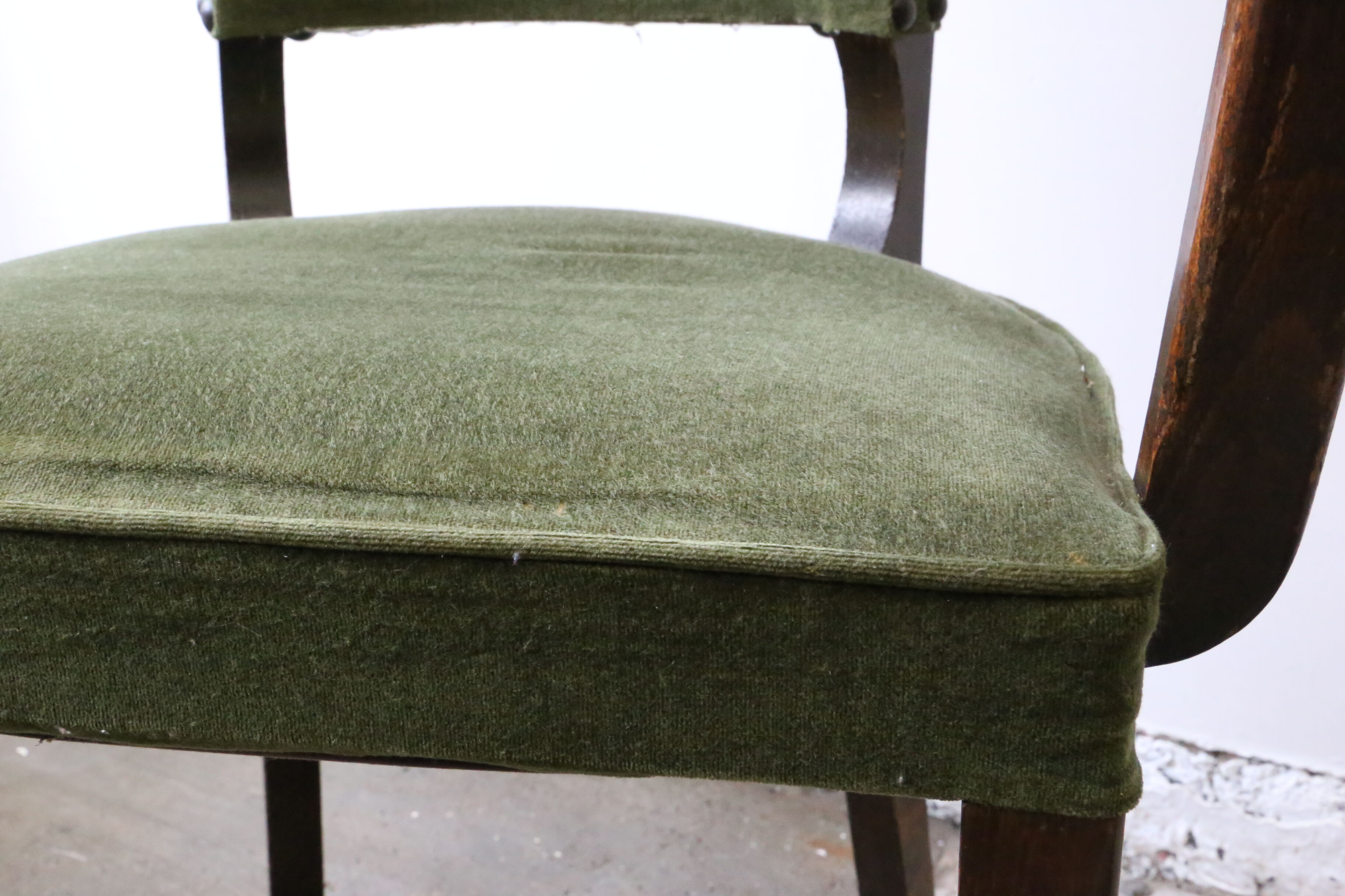 Dark wood and green velvet bridge chair