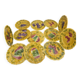 Lot 11 assiettes dessert Sarreguemines barbotine fruits 19cm vintage rare