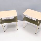 Pair of White Lacquered Nightstands with Marble Tops and Glass Shelves, Italy