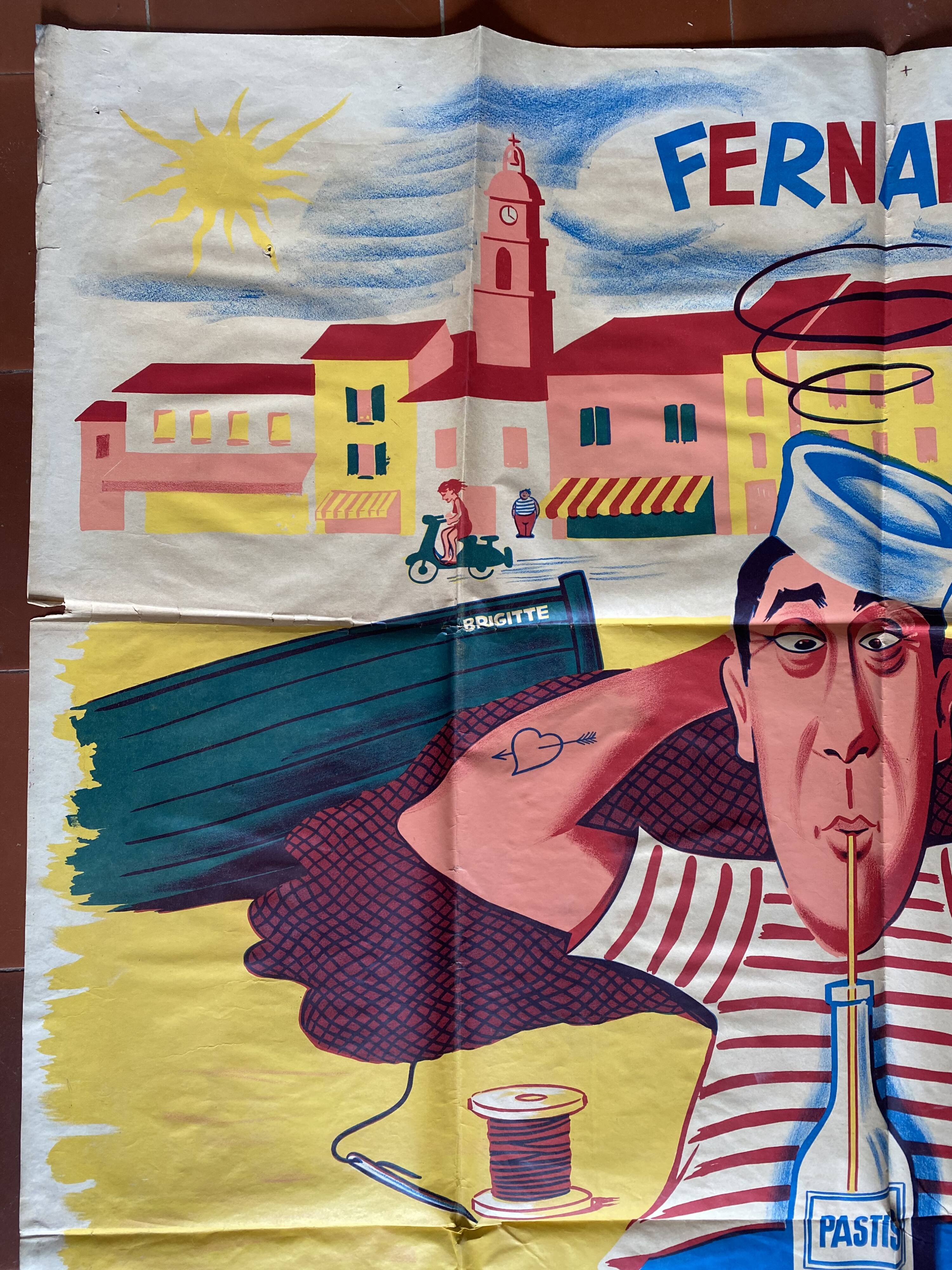 Cinema poster "La Bonne étoile" Fernandel, Marseille, Pastis 120x160cm 1960