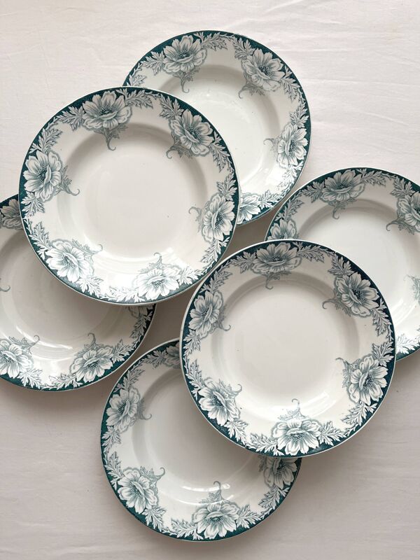 6 assiettes creuses en terre de fer Suzanne, Saint Amand et Hamage