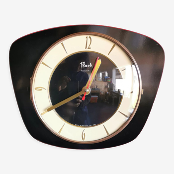 Horloge formica vintage pendule murale silencieuse trapèze "Flash transistor noir"