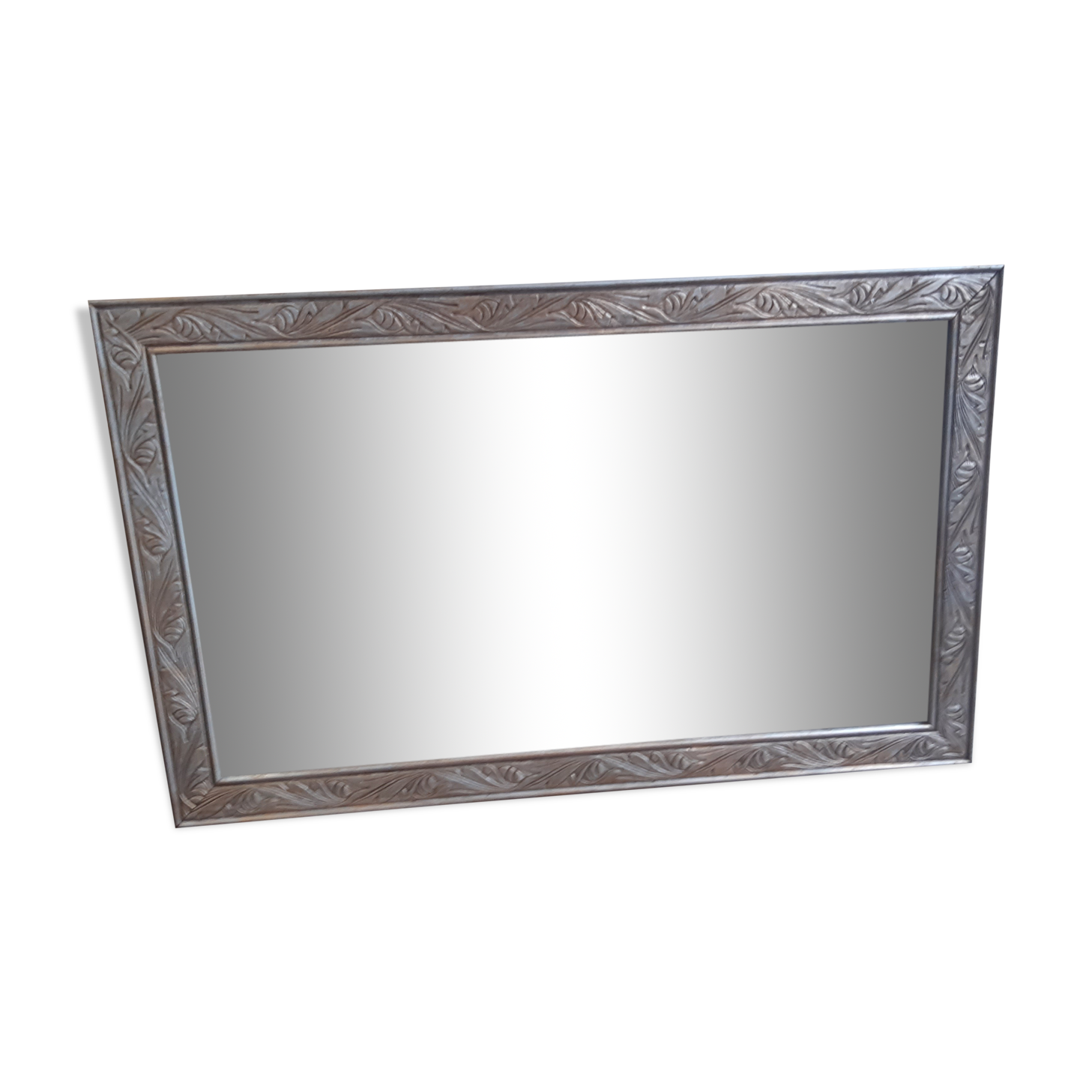 Mirror, wood and plaster, art deco, pale gold and silver patina, rectangular