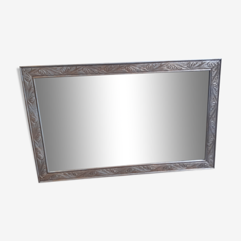 Mirror, wood and plaster, art deco, pale gold and silver patina, rectangular