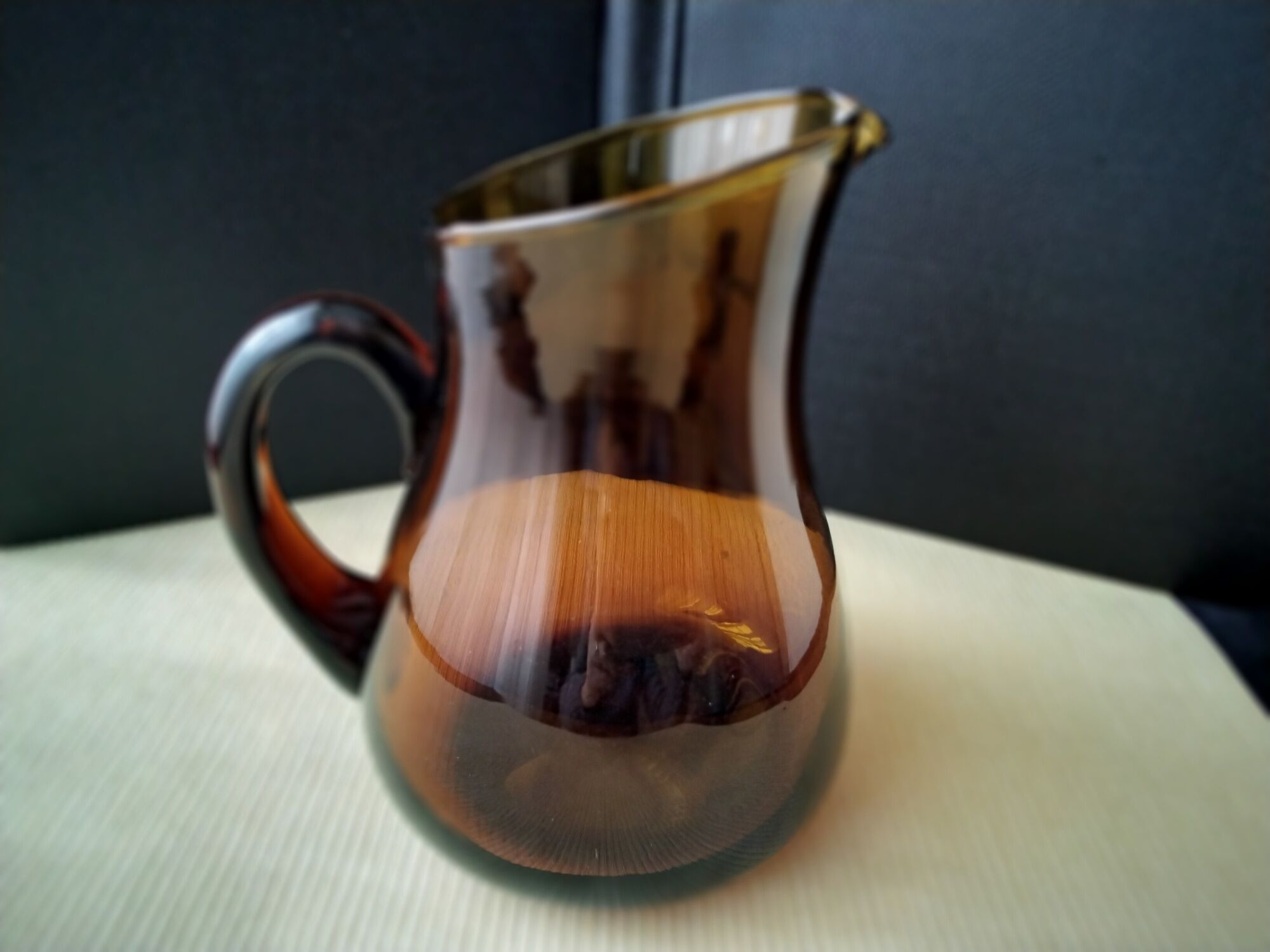 Water pitcher, dark amber blown glass decanter 1.5 L