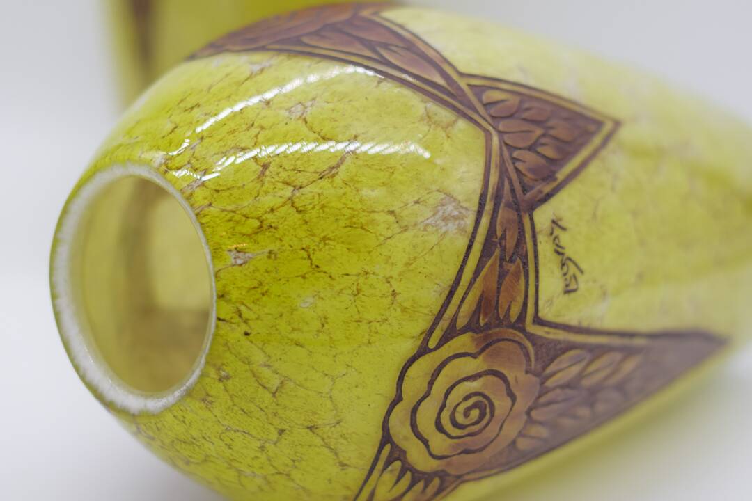 Set 2 Rare Vase Ovoïde signé F-T Legras Pare de verre Art deco 1930