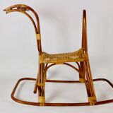 Cheval à bascule en rotin, vintage