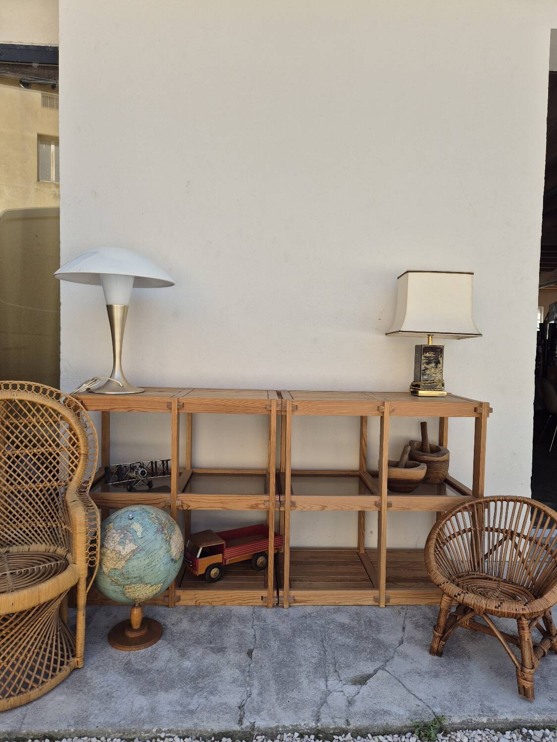 Pair of vintage pine bookshelf units in Maison Regain design from the 1970s.