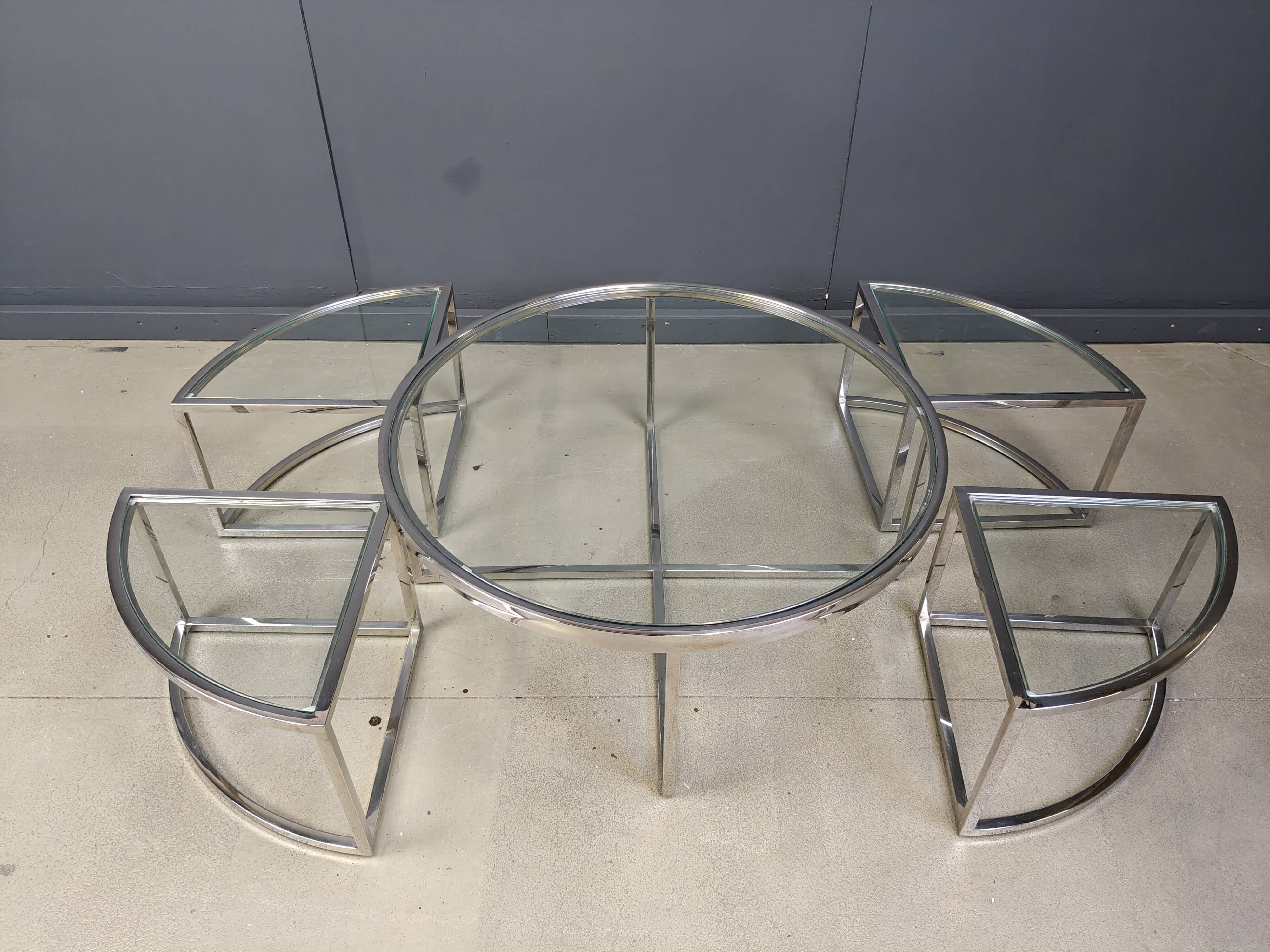 Vintage chromed coffee table set, 1970s