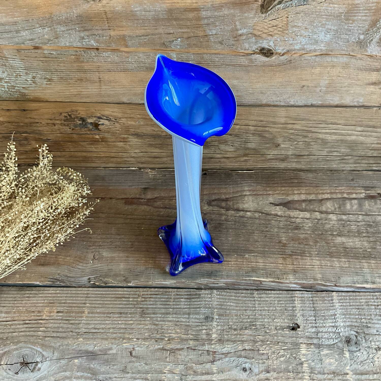 Vintage blue blown glass vase