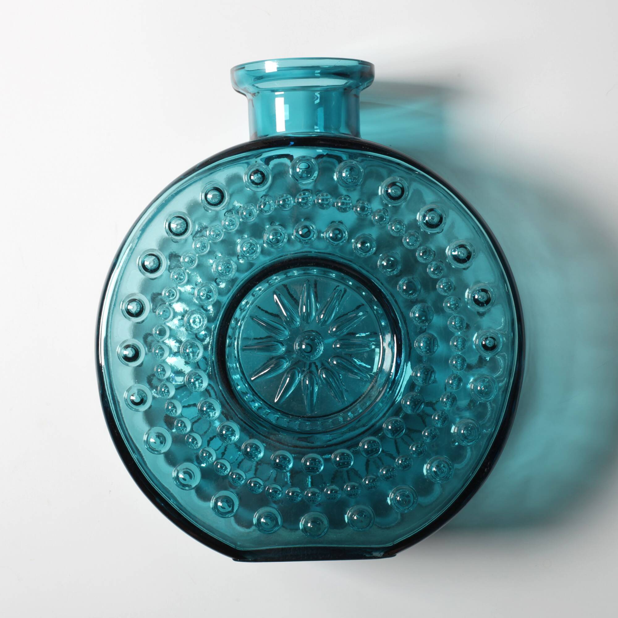 Teal Sunburst Blue Bubble Glass Vase / Erich Jachmann for WMF / 1960s