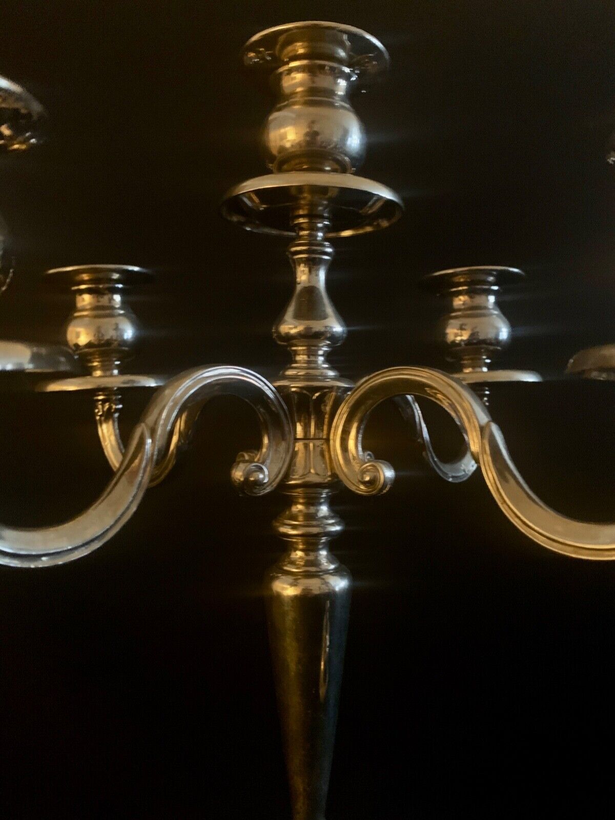 2 candlesticks, candelabras, silver metal, 5 flames, 37 cm