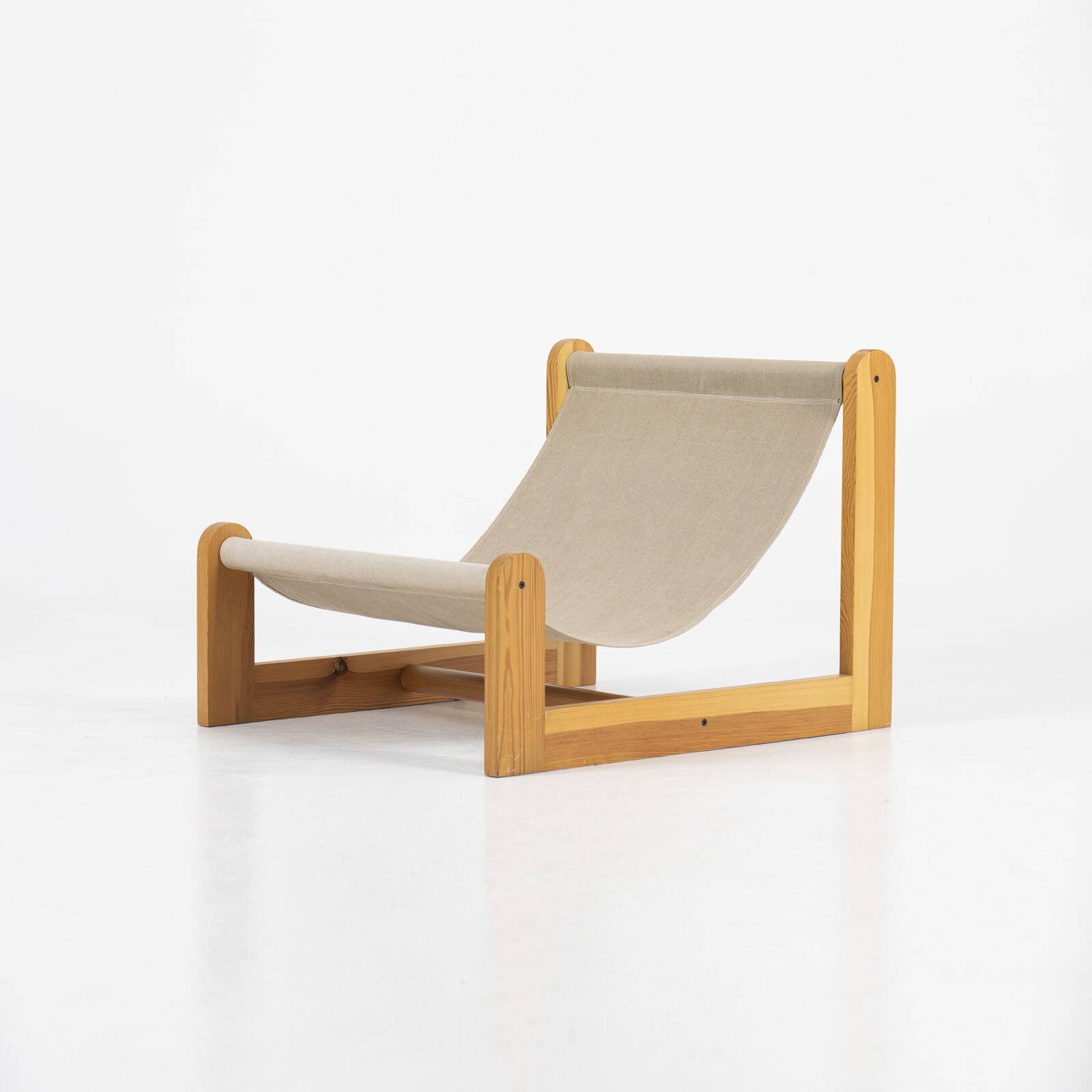 Sling chair in pine, canvas and sheepskin, 1970s