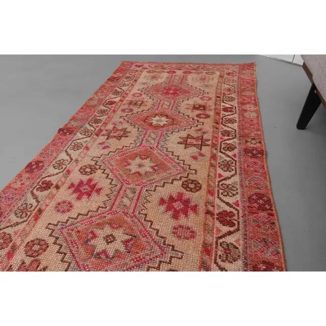 1970s Turkish Hand-Knotted Wool Cotton Pink Runner Rug 80x310