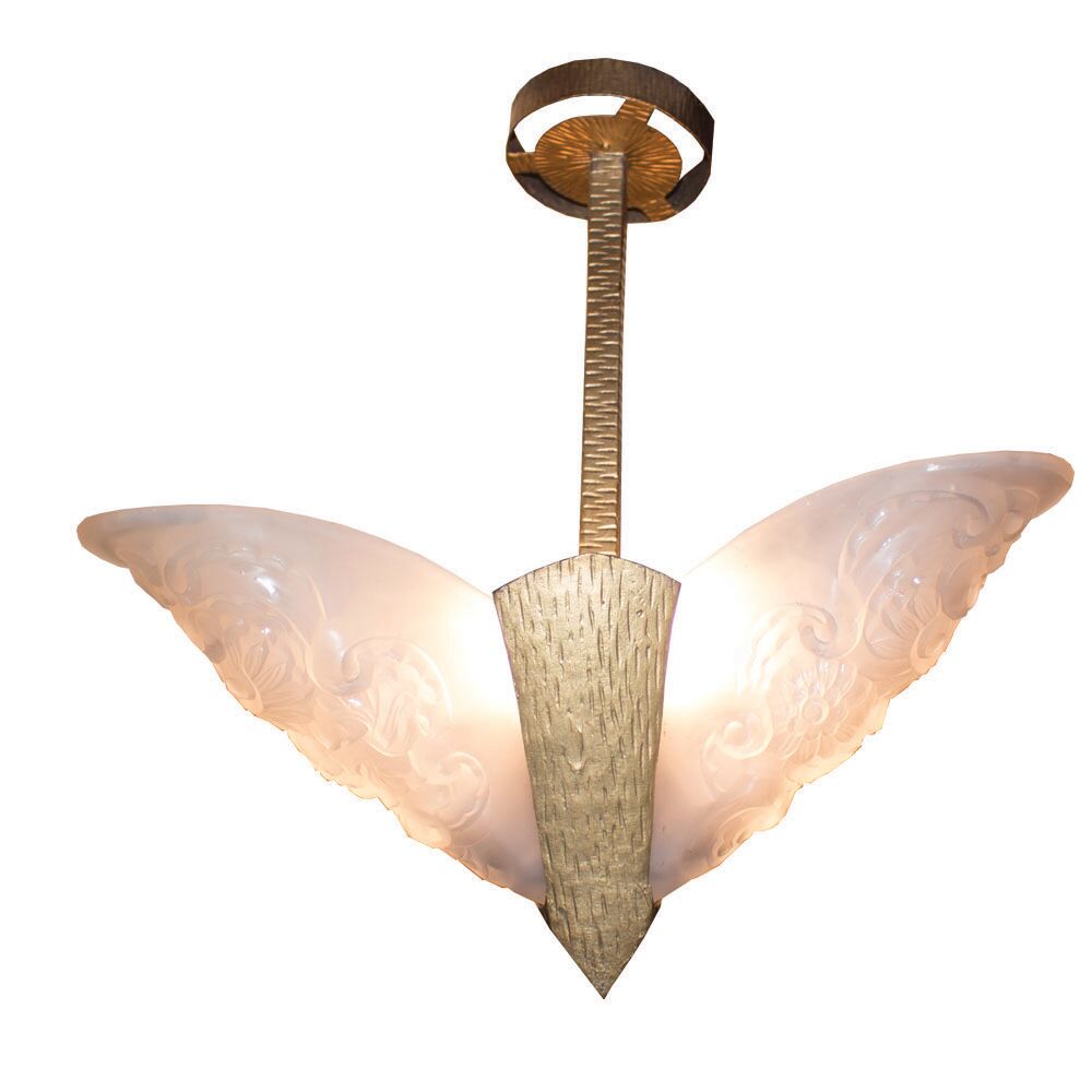 Lustre 3 lumières artisanale, première moitié du 20ème siècle