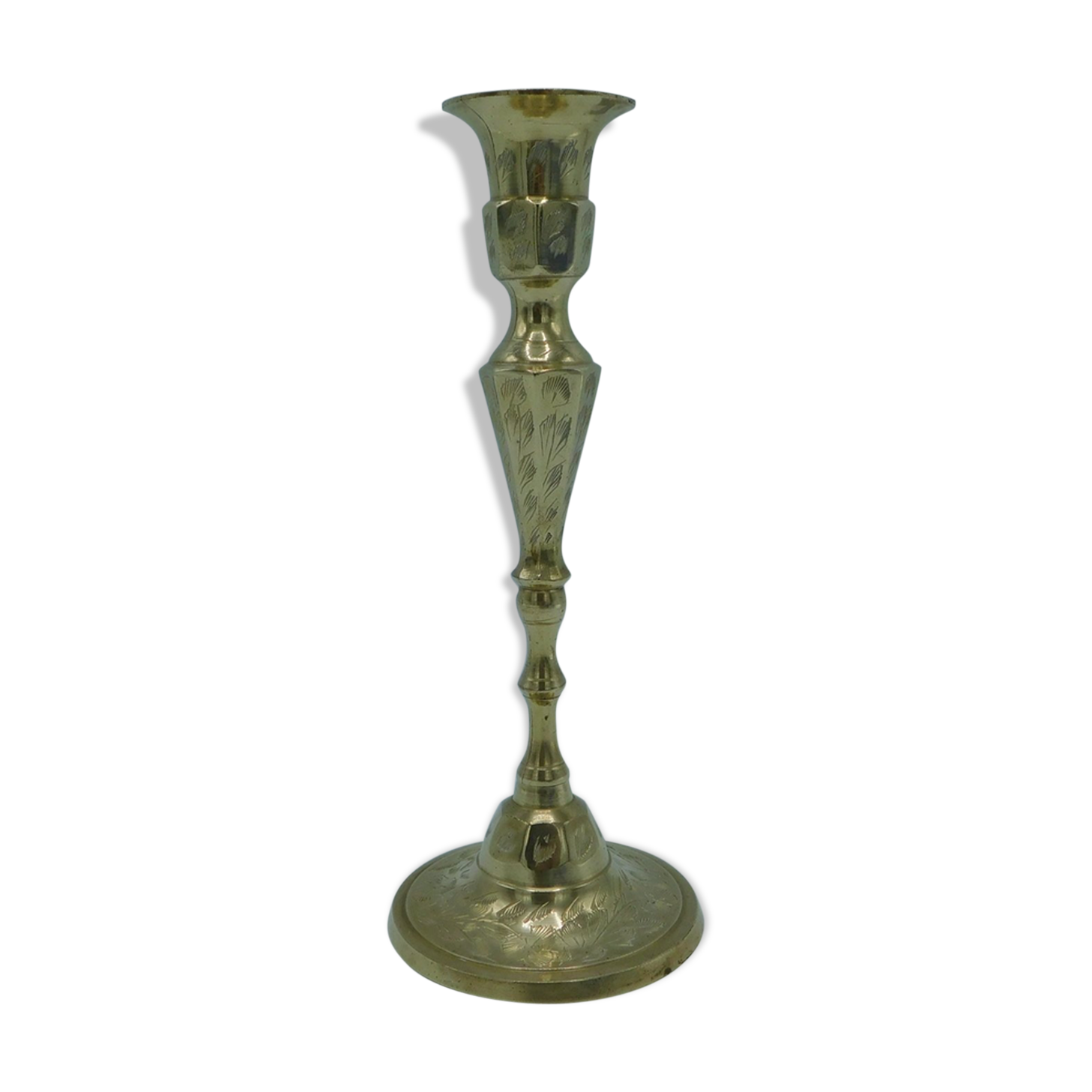 Engraved brass candlestick