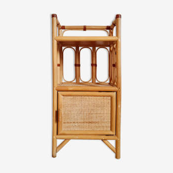 Table de chevet en bambou et rotin ancien
