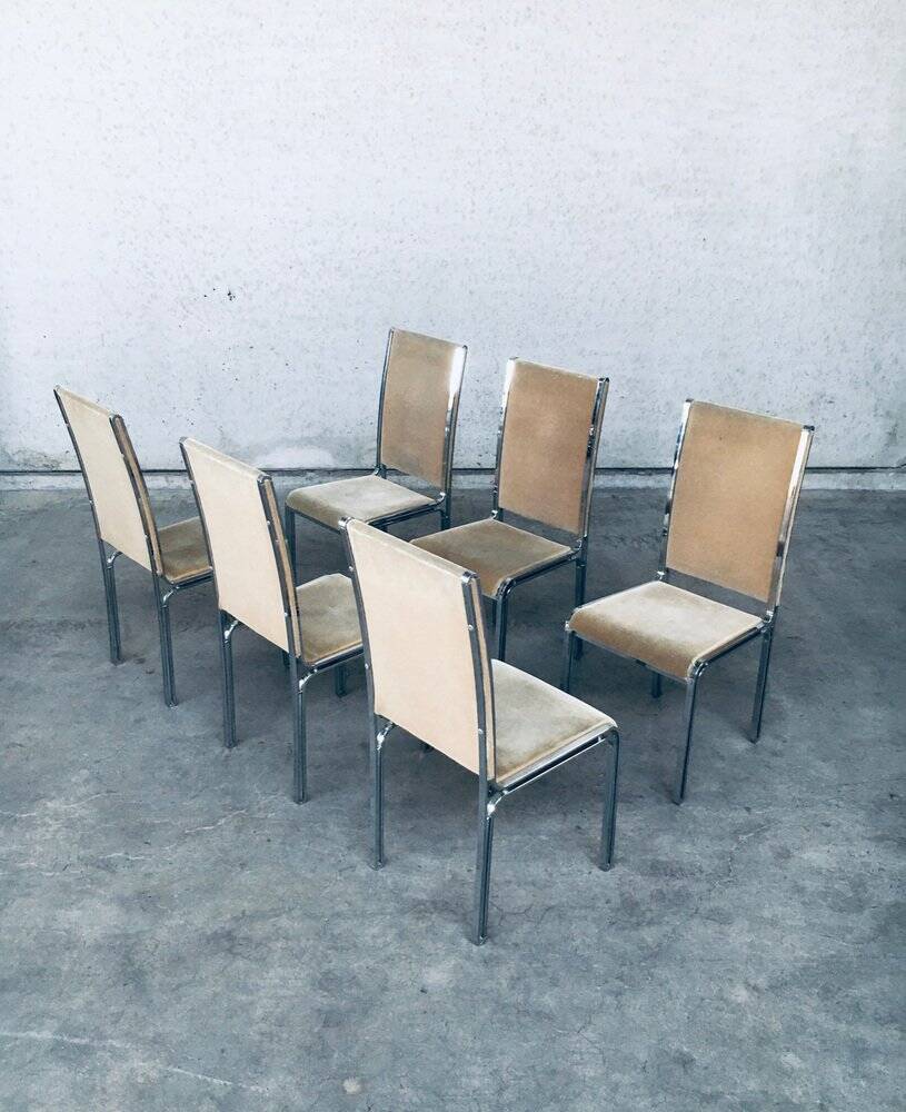 Italian Hollywood Regency Style Modernist Dining Chairs, 1970s, Set of 6