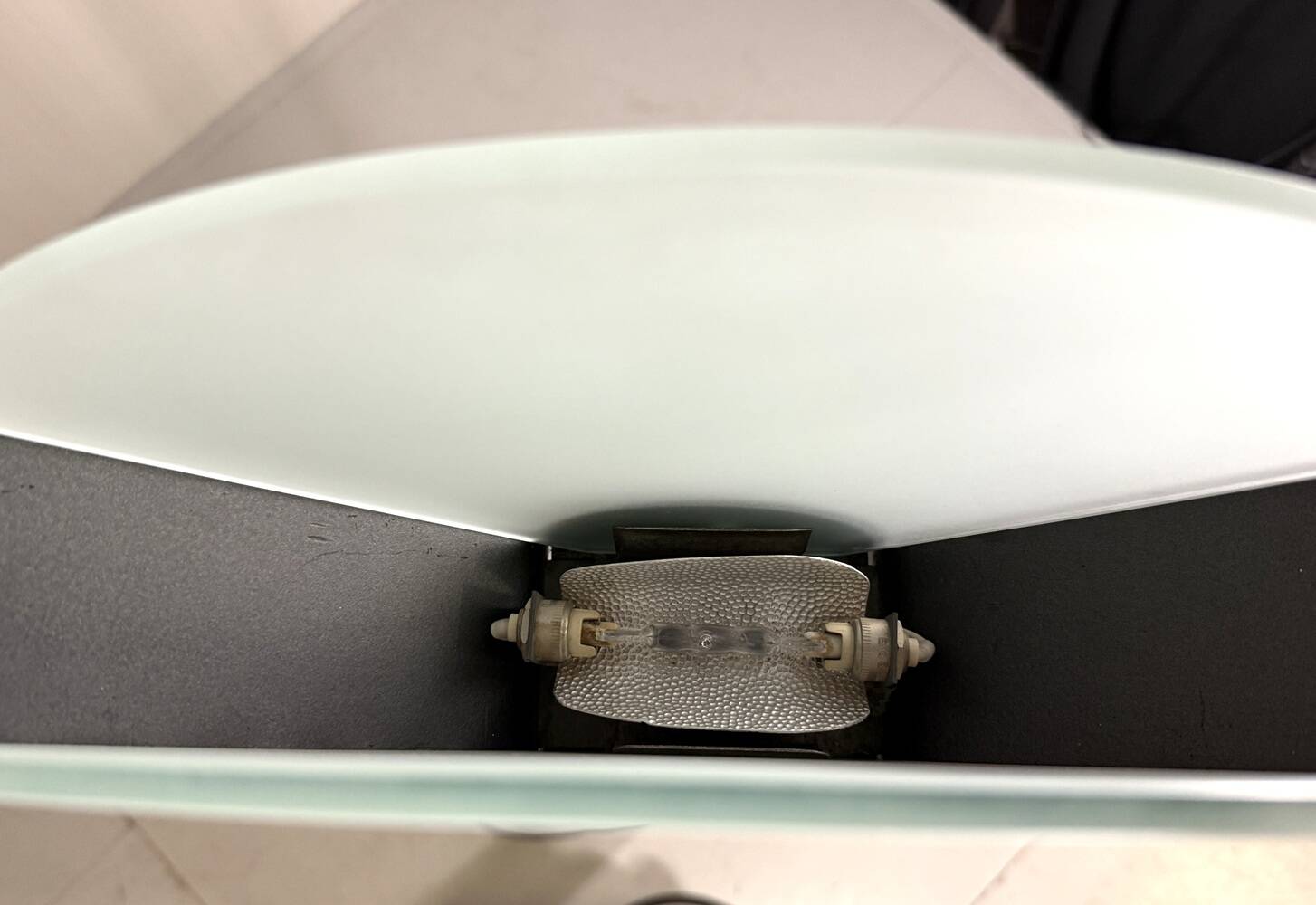 Italian steel tear plate and glass floor lamp 1980’s.