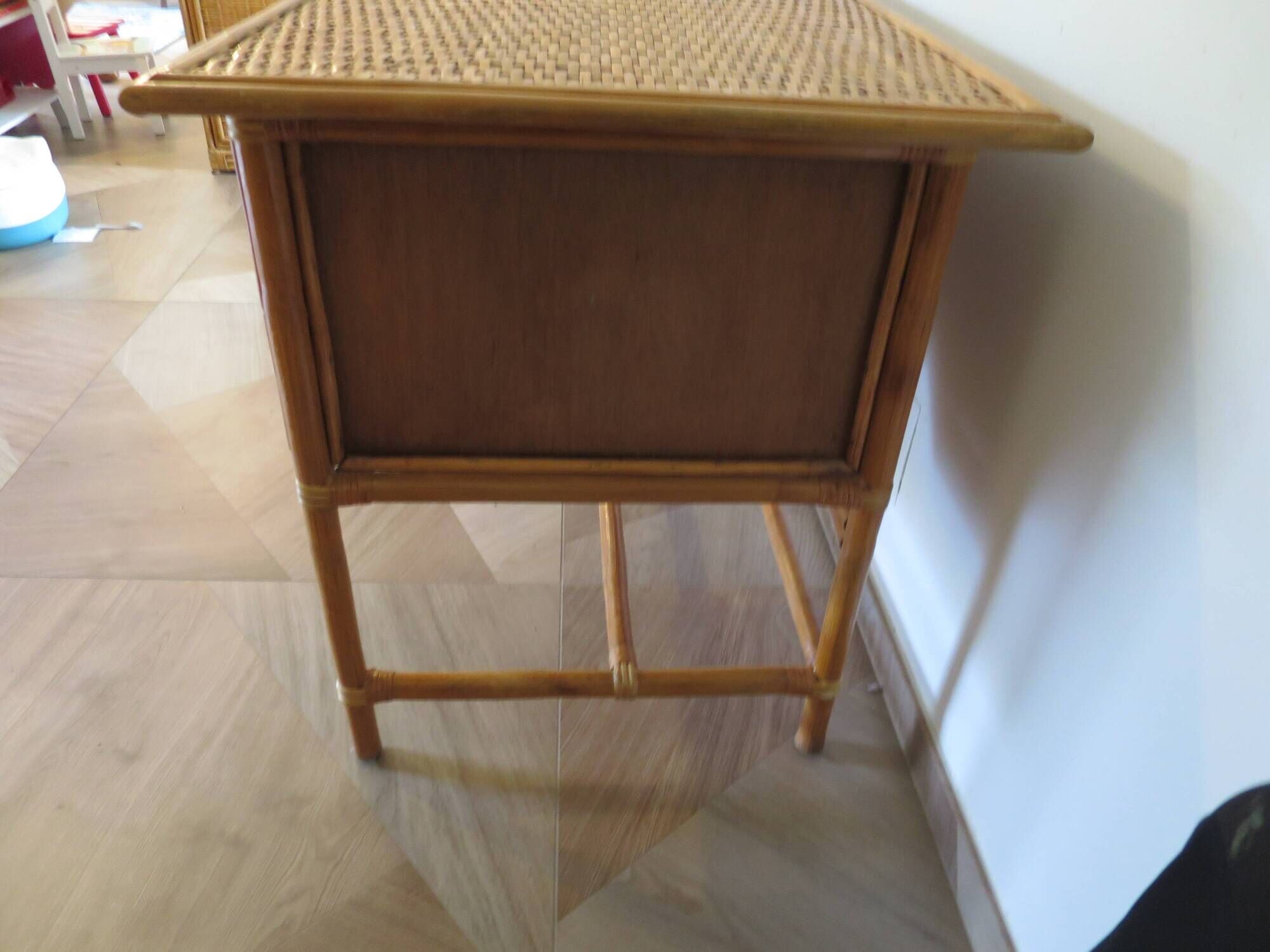 desk - wood-bamboo and woven wicker rattan - 2 drawers - large top - 80