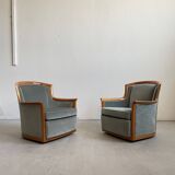 1960s Scandinavian Mid-century Armchairs, Solid Cherry Wood and Velvet