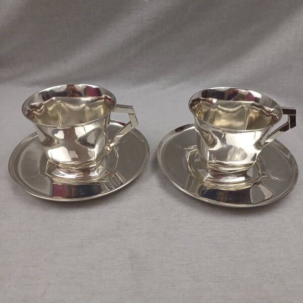 Christofle Gallia - paire tasses sous-tasses Sue & Mare métal argenté ttbe